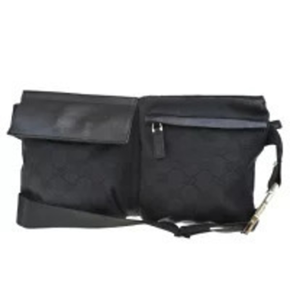 Gucci Waist Pouch Clutch Bag GG Black Canvas Leather